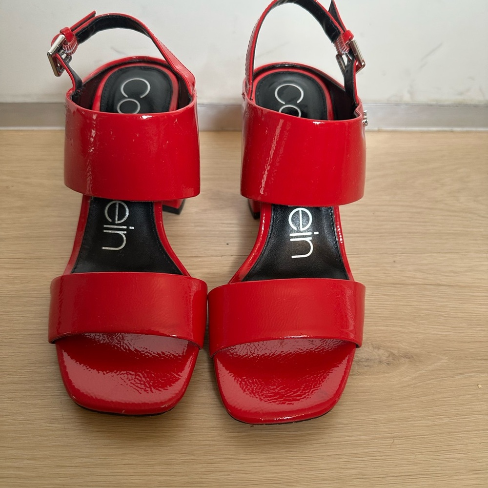 Calvin Klein Red Slingback Sandals with Chunky Heel